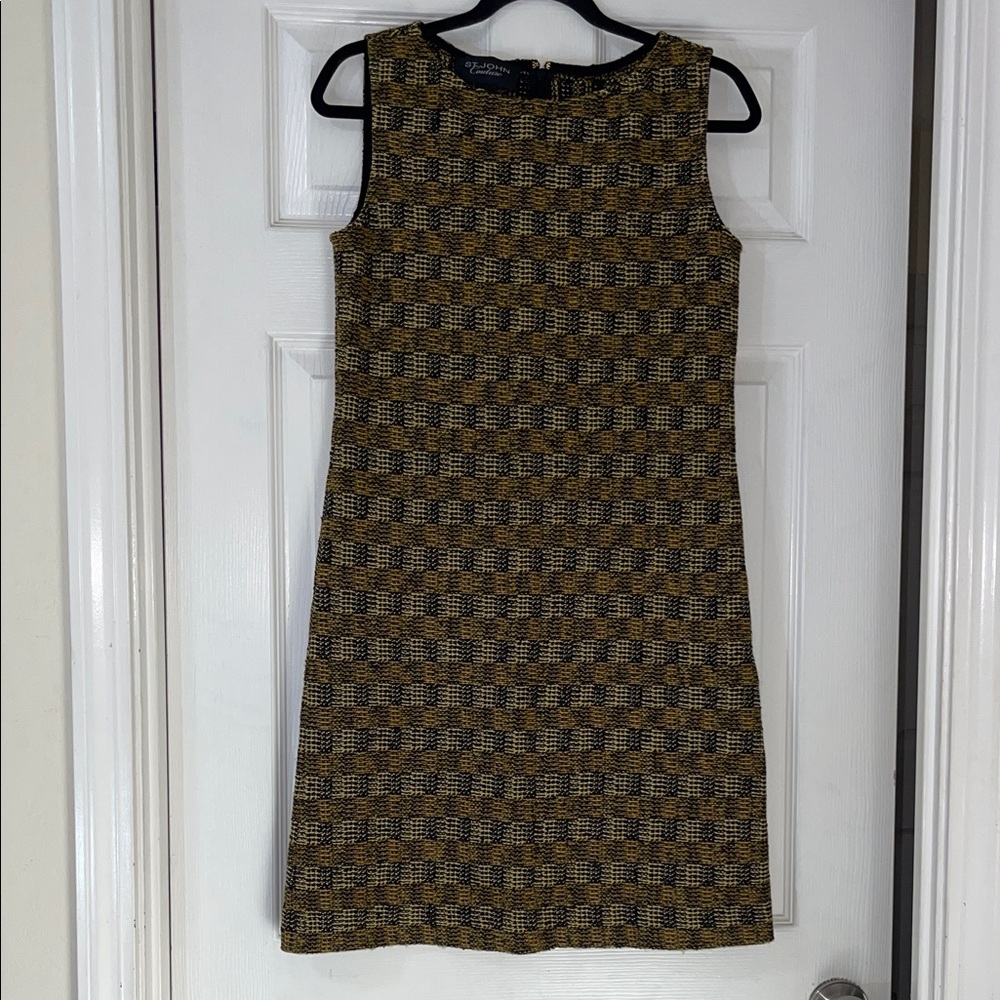 St. John Couture Black and Yellow Hues Wool blend Dress